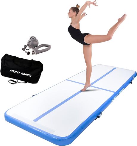 AirMat Nordic Air Mat Tumble Track 10ft / 13ft / 16ft / 20ft / 26ft مع مضخة هواء كهربائية، بساط جمباز قابل للنفخ للمنزل، أفضل للجمباز، التشجيع، اليوغا - 3'3 "واسعة و 4" سميكة، حصيرة تراجع in Kuwait