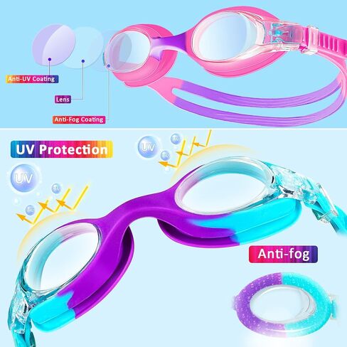 XDX Kids Goggles for Swimming 4-14, 4 Pack Kids Swim Goggles for Boys and Girls, Anti Fog Swim Goggles with UV Protection in Kuwait