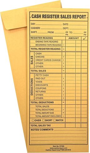 Cashier Depot RT550 Cash Register Sales Report Envelope, 4 1/8" x 9 1/2", Gum Flap, 24lb. Brown Kraft (500) in Saudi Arabia