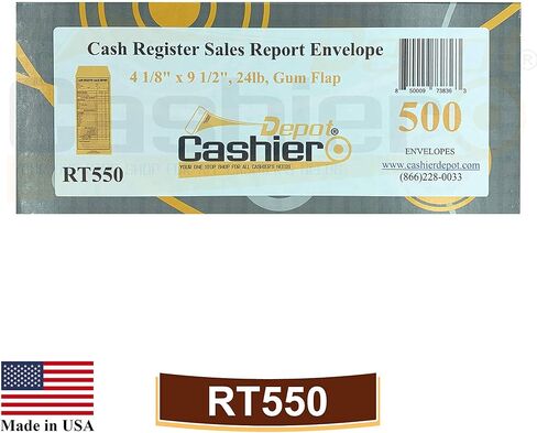 Cashier Depot RT550 Cash Register Sales Report Envelope, 4 1/8" x 9 1/2", Gum Flap, 24lb. Brown Kraft (500) in Saudi Arabia
