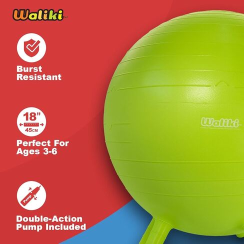 WALIKI TOYS كرسي كرة للأطفال بأقدام، مقعد بديل للفصل الدراسي (كرسي كروي متوازن قابل للنفخ مع أرجل ثابتة للمدرسة، مضخة متضمنة، in Kuwait