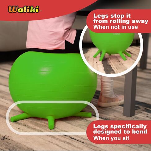 WALIKI TOYS كرسي كرة للأطفال بأقدام، مقعد بديل للفصل الدراسي (كرسي كروي متوازن قابل للنفخ مع أرجل ثابتة للمدرسة، مضخة متضمنة، in Kuwait