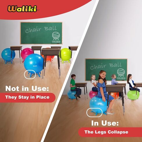 WALIKI TOYS كرسي كرة للأطفال بأقدام، مقعد بديل للفصل الدراسي (كرسي كروي متوازن قابل للنفخ مع أرجل ثابتة للمدرسة، مضخة متضمنة، in Kuwait