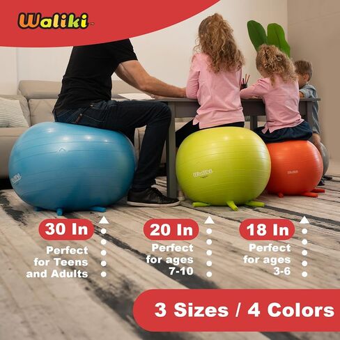 WALIKI TOYS كرسي كرة للأطفال بأقدام، مقعد بديل للفصل الدراسي (كرسي كروي متوازن قابل للنفخ مع أرجل ثابتة للمدرسة، مضخة متضمنة، in Kuwait