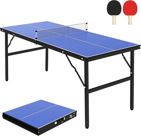 Portable Table Tennis Table, Mid-Size Ping Pong Table for Indoor Outdoor Foldable Table Tennis Table with Net, Blue, 60 x 26 x 27.5inch in Saudi Arabia