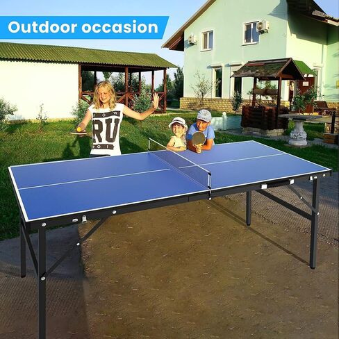 Portable Table Tennis Table, Mid-Size Ping Pong Table for Indoor Outdoor Foldable Table Tennis Table with Net, Blue, 60 x 26 x 27.5inch in Saudi Arabia