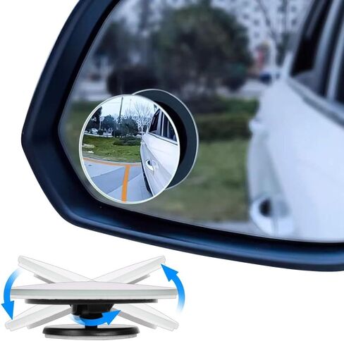 مرآة النقطة العمياء 2 حزمة، 2 بوصة مستديرة HD زجاج محدب بدون إطار مرآة الرؤية الخلفية، مرآة السيارة العمياء مرآة السيارة العمياء للسيارة، زاوية قابلة للتعديل، مع ظهر ذاتي اللصق للمركبات العالمية in Kuwait