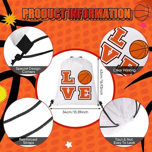 LEIFIDE 24 Pcs Basketball Gift Bags Basketball Drawstring Bag Basketball Party Favors Basketball Goodie Bags Basketball Birthday Party Supplies Backpack Sack Bag for Gym Sport in Saudi Arabia