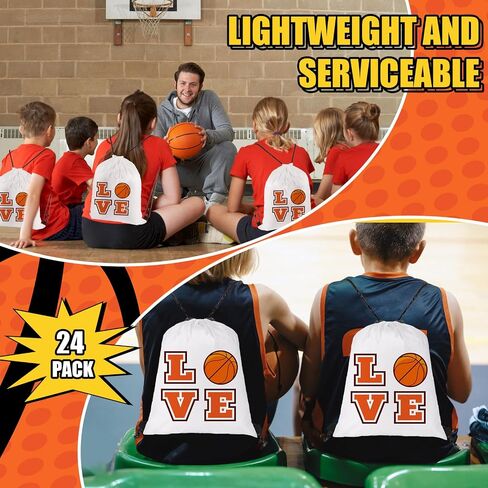 LEIFIDE 24 Pcs Basketball Gift Bags Basketball Drawstring Bag Basketball Party Favors Basketball Goodie Bags Basketball Birthday Party Supplies Backpack Sack Bag for Gym Sport in Saudi Arabia