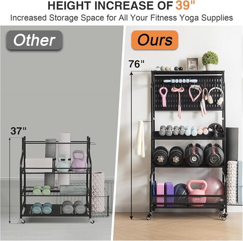 Lauren&Harold Large Dumbbell Rack Weight Rack, Home Gym Storage Rack for Dumbbells Kettlebells Yoga Mat, Weight Rack Stand for Dumbbells, All in One Workout Equipment Storage with Wheels and Hooks in Kuwait