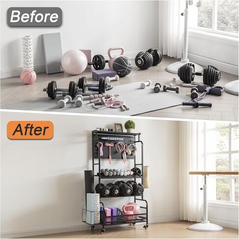Lauren&Harold Large Dumbbell Rack Weight Rack, Home Gym Storage Rack for Dumbbells Kettlebells Yoga Mat, Weight Rack Stand for Dumbbells, All in One Workout Equipment Storage with Wheels and Hooks in Kuwait