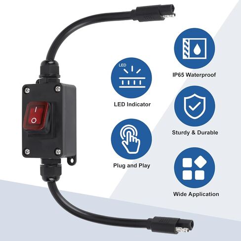 مفتاح طاقة مضمن 12 فولت، موصل Briidea IP65 مقاوم للماء SAE مع مؤشر LED بإضاءة خلفية، كابل 14 AWG، مثالي للوحات الشمسية، والدراجات النارية، وجزازة العشب، وATV، وRV، وقوارب الكاياك... in Saudi Arabia