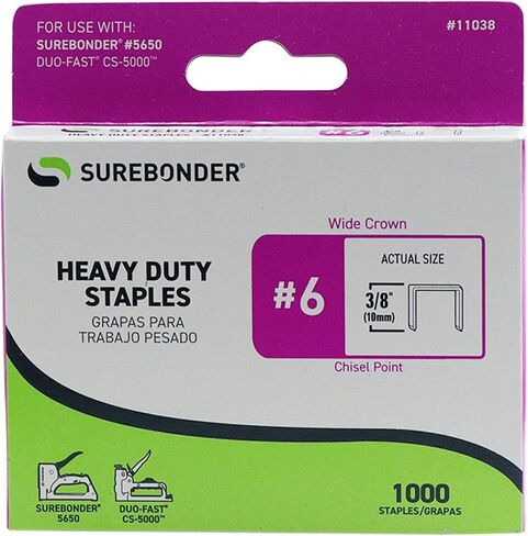 Surebonder 11038 نوع ثنائي سريع التحمل، طول الساق 3/8 بوصة، دبوس تاج .485 بوصة، عدد 1000 in Saudi Arabia