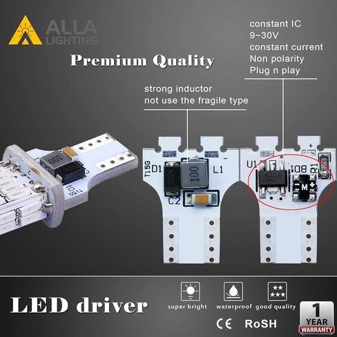 Alla Lighting 2600lm T10/T15 912 921 Strobe LED Back-up Reverse، مصابيح أضواء الفرامل الثالثة، 6000K White Super Bright 922 W16W 906 4014-SMD مصابيح وامضة للسيارات والشاحنات وRVs وسيارات الدفع الرباعي in Kuwait