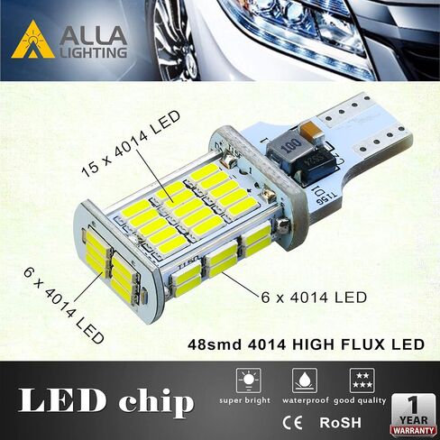 Alla Lighting 2600lm T10/T15 912 921 Strobe LED Back-up Reverse، مصابيح أضواء الفرامل الثالثة، 6000K White Super Bright 922 W16W 906 4014-SMD مصابيح وامضة للسيارات والشاحنات وRVs وسيارات الدفع الرباعي in Kuwait