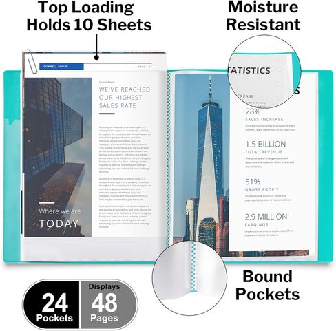 Dunwell Binder with Plastic Sleeves 24-Pocket (Black), Presentation Book, 8.5 x 11 Portfolio Folder with Clear Sheet Protectors, Displays 48 Pages of Documents, Certificates, Keepsakes in Kuwait