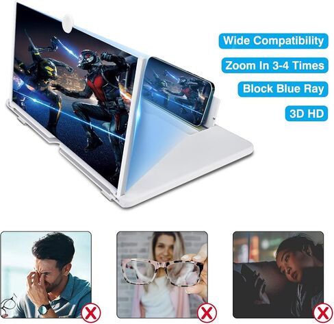 16 inch Foldable Phone Screen Magnifier Mobile Phone Amplifier with Folding Stand Holder Enlarger for Movies,Videos,Reading. Portable Cell Phone Magnifier Screen,Compatible with All Smartphones(White) in Saudi Arabia