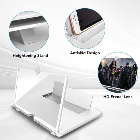 16 inch Foldable Phone Screen Magnifier Mobile Phone Amplifier with Folding Stand Holder Enlarger for Movies,Videos,Reading. Portable Cell Phone Magnifier Screen,Compatible with All Smartphones(White) in Saudi Arabia