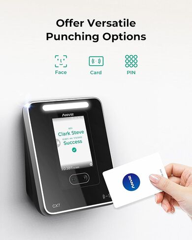 ANVIZ Time Clocks for Employees Small Business - CX7 Biometric Clock in and Out Machine - Face + RFID + Pin Punching in one, Support Door Access, with Professional Cloud Software (0 Monthly Fee) in Kuwait