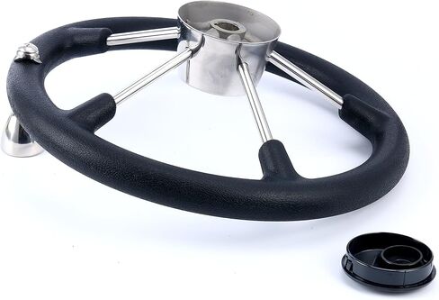 عجلة قيادة Amarine Made ذات 5 قضبان مدمرة بحرية للقارب مقاس 13-1/2 بوصة مع مقبض ومقبض من الفوم الأسود in Kuwait