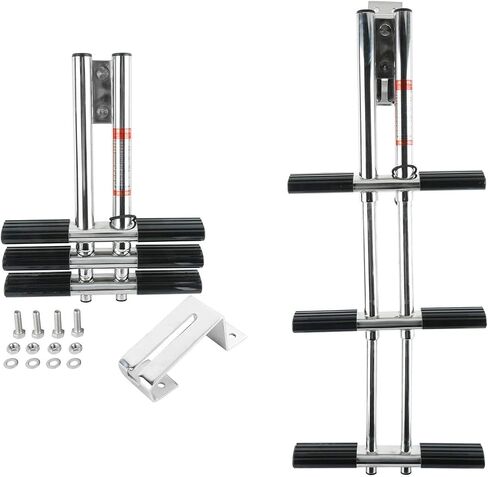Boat Ladder Marine Sport/Diver Ladder 3 Steps Dual Vertical Telescoping Tube with 2.56" Transom Mounting Extension Shim & Mounting Screws Stainless Steel Boat Telescopic Dive Ladder in Saudi Arabia