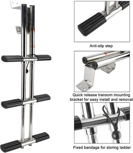 Boat Ladder Marine Sport/Diver Ladder 3 Steps Dual Vertical Telescoping Tube with 2.56" Transom Mounting Extension Shim & Mounting Screws Stainless Steel Boat Telescopic Dive Ladder in Saudi Arabia