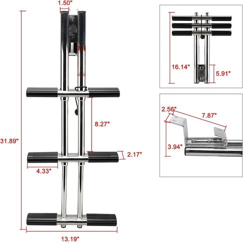 Boat Ladder Marine Sport/Diver Ladder 3 Steps Dual Vertical Telescoping Tube with 2.56" Transom Mounting Extension Shim & Mounting Screws Stainless Steel Boat Telescopic Dive Ladder in Saudi Arabia