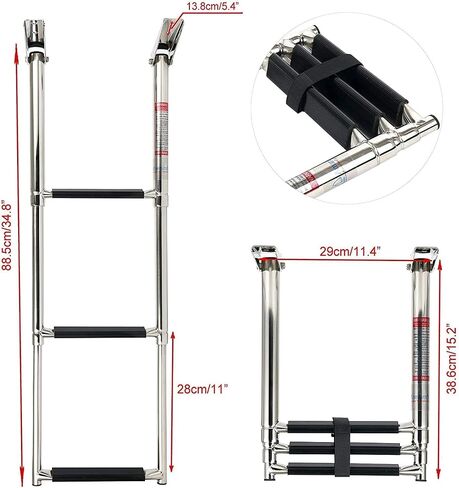 HYDDNice Boat Ladder, 3 Step Ladder Stainless Steel Telescoping Marine Boat Ladder Swim Step Ladder in Saudi Arabia