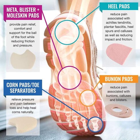 Steins Moleskin Foot Pads, Metatarsal Cushion, Moleskin Heel Pads, Protects Bunions, Callus and Blister Pads, Alleviates Shoe Friction, 19, 100 Count, Tan in Kuwait