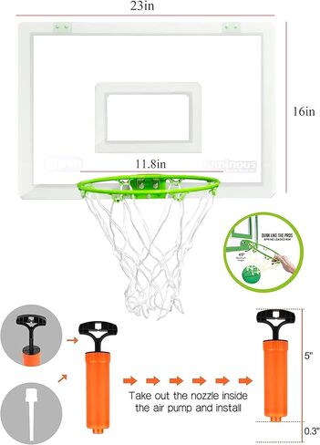 Extra Large Basketball Hoop for Youth with Luminous Basketball Net Indoor 23"X 16" Pre-Assembled Portable Over The Door with Flex Rim, Includes One Deflated Basketball with Pump, for Indoor in Saudi Arabia