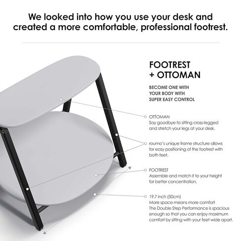 مسند قدم مكتب 'رومو DSP مع غطاء قماش رمادي فاتح مخملي' يناسب جسدي، مقعد قابل للتعديل بطبقة مزدوجة، مسند للقدمين + مسند للقدمين، حياة مكتبية إبداعية مريحة in Kuwait