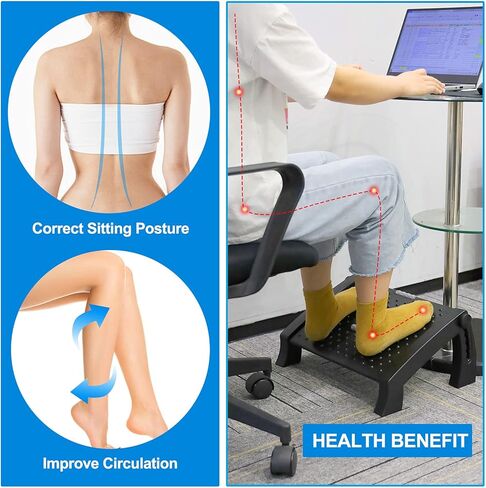 مسند قدم قابل للتعديل تحت المكتب في العمل، مقعد قدم مريح مع بكرات للتدليك، 6 إمالة و25 درجة تعديل زاوية للمنزل والمكتب in Kuwait