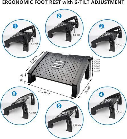 مسند قدم قابل للتعديل تحت المكتب في العمل، مقعد قدم مريح مع بكرات للتدليك، 6 إمالة و25 درجة تعديل زاوية للمنزل والمكتب in Kuwait
