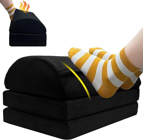 Foot Rest for Under Desk at Work, Double Layer Adjustable Height Foot Stool, Multifunctional Washable Under Desk Footrest for Office, Home, Car, Ergonomic Design for Back -Black - Double Layer in Saudi Arabia
