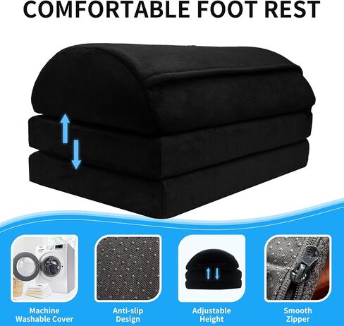 Foot Rest for Under Desk at Work, Double Layer Adjustable Height Foot Stool, Multifunctional Washable Under Desk Footrest for Office, Home, Car, Ergonomic Design for Back -Black - Double Layer in Saudi Arabia