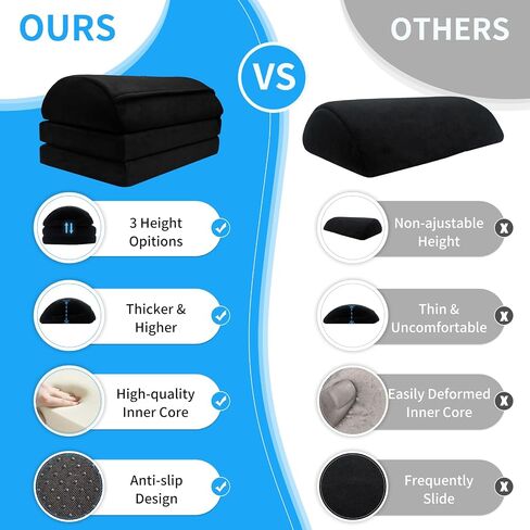 Foot Rest for Under Desk at Work, Double Layer Adjustable Height Foot Stool, Multifunctional Washable Under Desk Footrest for Office, Home, Car, Ergonomic Design for Back -Black - Double Layer in Saudi Arabia