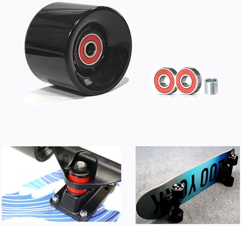 عجلات لوح تزلج 60 مم 80 أمبير مع محامل وفواصل ABEC-9، أداة لوح التزلج، وسادات رفع لوح التزلج، مسامير براغي لأجهزة لوح التزلج، مناسبة لألواح التزلج على الجليد، لوح بيني - أسود in Kuwait