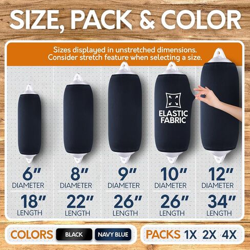Boat Fender Covers | 6″ x 18″, 8″ x 22″, 9″ x 26″, 10″ x 26″ & 12″ x 34″ | Black & Navy Blue | 1, 2 & 4-Pack | Polyester in Saudi Arabia