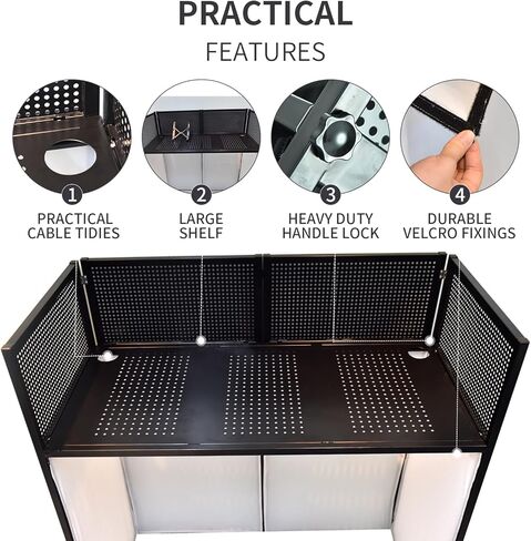 محطة طاولة محمولة لواجهة DJ - wuyule 40 * 40 * 20 بوصة واجهة كشك DJ للمناسبات مع سكريم أبيض وأسود وحقيبة حمل مبطنة، إطار معدني DJ Booth لوحة DJ قابلة للطي in Kuwait