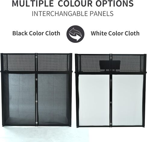 محطة طاولة محمولة لواجهة DJ - wuyule 40 * 40 * 20 بوصة واجهة كشك DJ للمناسبات مع سكريم أبيض وأسود وحقيبة حمل مبطنة، إطار معدني DJ Booth لوحة DJ قابلة للطي in Kuwait