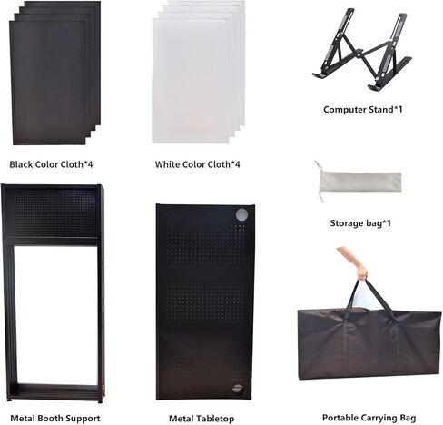 محطة طاولة محمولة لواجهة DJ - wuyule 40 * 40 * 20 بوصة واجهة كشك DJ للمناسبات مع سكريم أبيض وأسود وحقيبة حمل مبطنة، إطار معدني DJ Booth لوحة DJ قابلة للطي in Kuwait