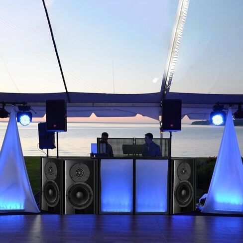 محطة طاولة محمولة لواجهة DJ - wuyule 40 * 40 * 20 بوصة واجهة كشك DJ للمناسبات مع سكريم أبيض وأسود وحقيبة حمل مبطنة، إطار معدني DJ Booth لوحة DJ قابلة للطي in Kuwait