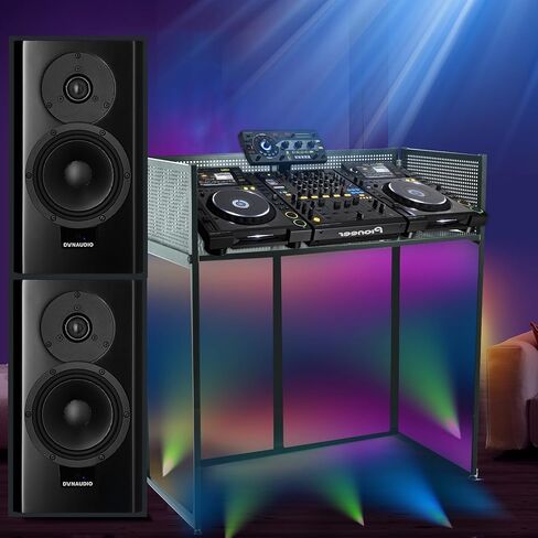 محطة طاولة محمولة لواجهة DJ - wuyule 40 * 40 * 20 بوصة واجهة كشك DJ للمناسبات مع سكريم أبيض وأسود وحقيبة حمل مبطنة، إطار معدني DJ Booth لوحة DJ قابلة للطي in Kuwait