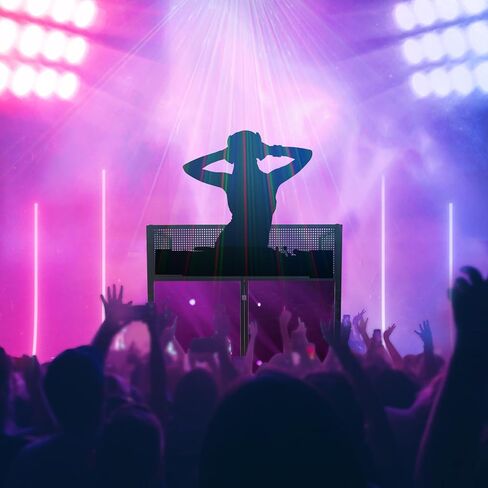 محطة طاولة محمولة لواجهة DJ - wuyule 40 * 40 * 20 بوصة واجهة كشك DJ للمناسبات مع سكريم أبيض وأسود وحقيبة حمل مبطنة، إطار معدني DJ Booth لوحة DJ قابلة للطي in Kuwait