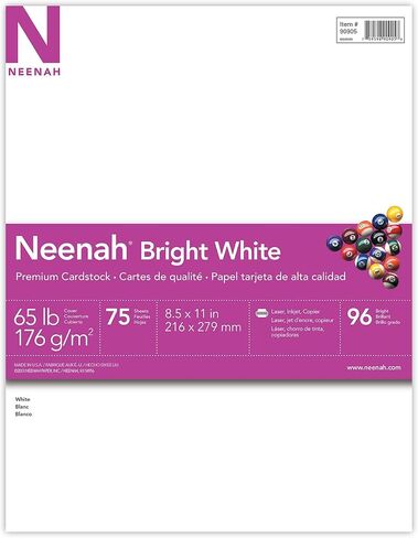 Astrobrights/Neenah Bright White Cardstock، 8.5 بوصة × 11 بوصة، 65 رطل/176 جرامًا للمتر المربع، أبيض، 75 ورقة (90905-02) - قد تختلف التعبئة in Saudi Arabia