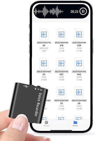 One Button 64GB(800 Hours) Voice Recorder, Digital Voice Recorder with 24 Hours Continuous Recording, Voice Activated Recorder for Lectures Meetings, Compatible with Phone Computer in Kuwait