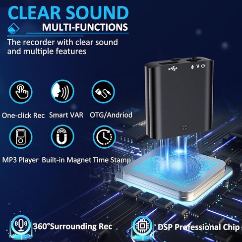 One Button 64GB(800 Hours) Voice Recorder, Digital Voice Recorder with 24 Hours Continuous Recording, Voice Activated Recorder for Lectures Meetings, Compatible with Phone Computer in Kuwait