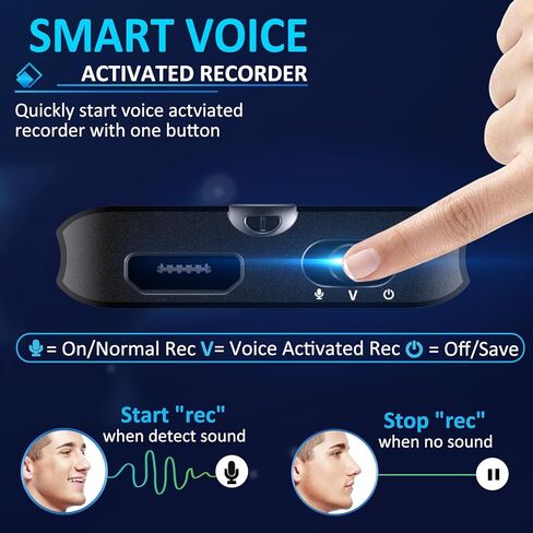 One Button 64GB(800 Hours) Voice Recorder, Digital Voice Recorder with 24 Hours Continuous Recording, Voice Activated Recorder for Lectures Meetings, Compatible with Phone Computer in Kuwait