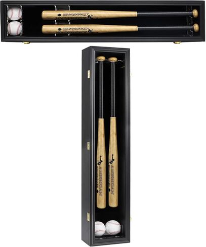 HOROW 2 Baseball Bat Display Case Wooden Frame with Acrylic Transparent Door Holder Rack Cabinet Wall Mounted Shadow Box Vertical or Horizontal, w/98% UV Protection-Lock in Saudi Arabia