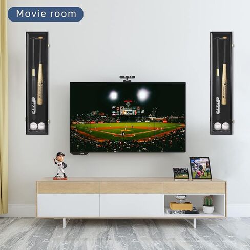 HOROW 2 Baseball Bat Display Case Wooden Frame with Acrylic Transparent Door Holder Rack Cabinet Wall Mounted Shadow Box Vertical or Horizontal, w/98% UV Protection-Lock in Saudi Arabia